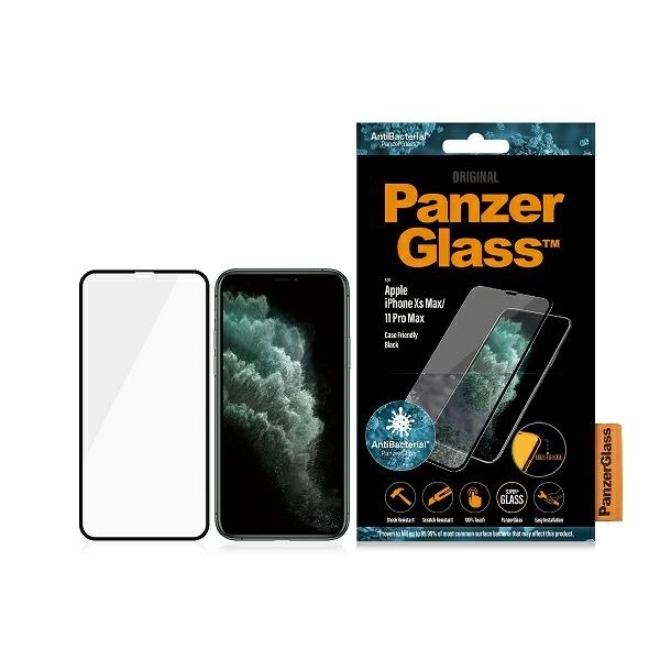 PanzerGlass E2E Super+ antibakteriāls rūdīts stikls iPhone XS Max / 11 Pro - ar melnu rāmi | antibacterial tempered...