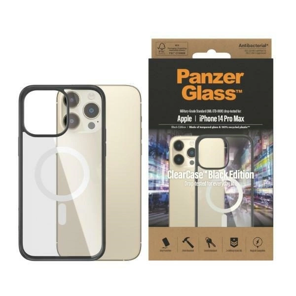 PanzerGlass ClearCase case with MagSafe antibacterial for iPhone 14 Pro Max - transparent and black