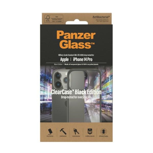 Apple iPhone 14 Pro 6.1\'\' PanzerGlass ClearCase Antibacterial Case Cover, Transparent and Black