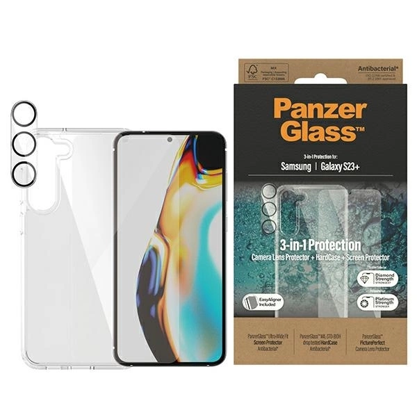PanzerGlass Bundle 3in1 set transparent case + foil + camera cover for Samsung Galaxy S23+