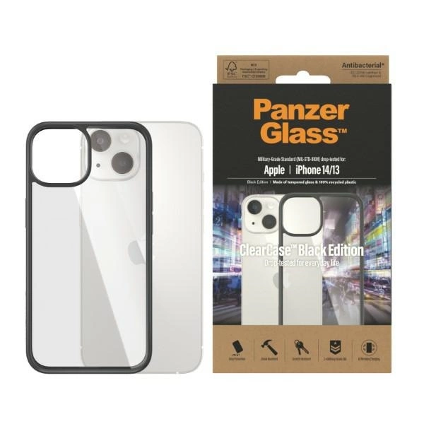 Apple iPhone 14 6.1'' PanzerGlass ClearCase Antibacterial Case Cover, Transparent and Black