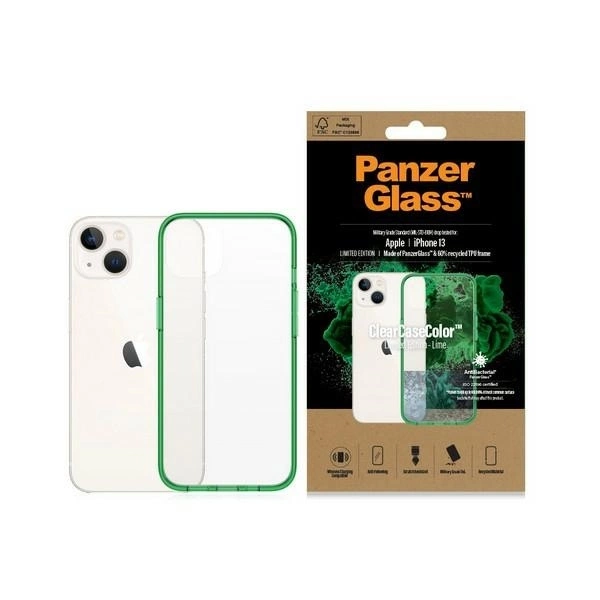 Apple iPhone 13 6.1'' PanzerGlass ClearCase Antibacterial Military Grade Certified Case Cover, Transparent and Green