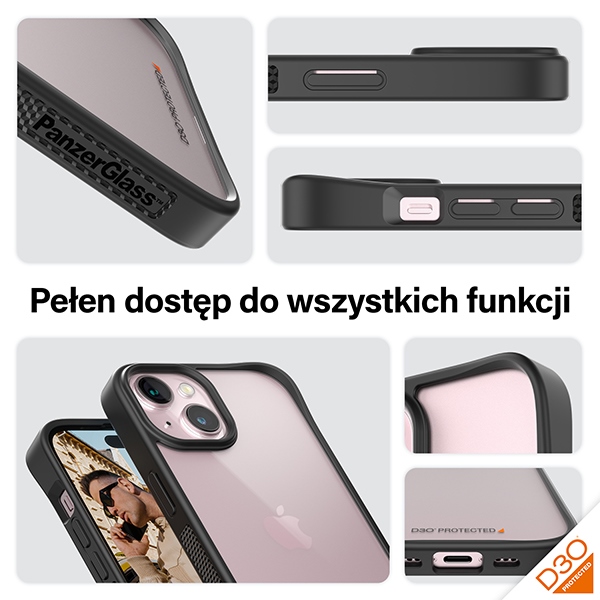 PanzerGlass ClearCase for iPhone 15 with D3O, Transparent / Black