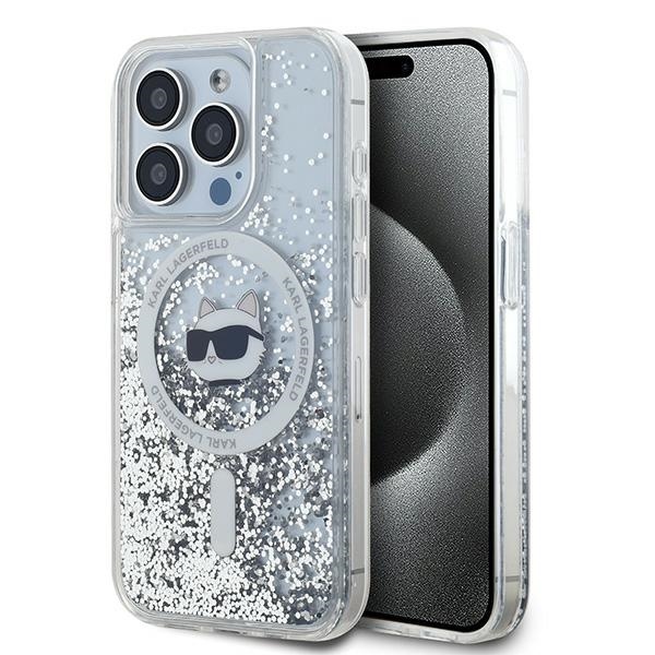 Apple iPhone 15 Pro 6.1'' Karl Lagerfeld Liquid Glitter Choupette Head Magsafe Cover Case, Transparent