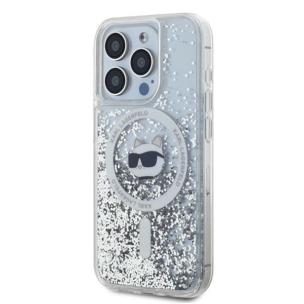 Karl Lagerfeld iPhone 15 Pro Case Liquid Glitter Choupette Head MagSafe, Transparent