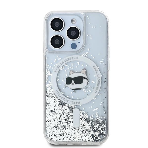 Karl Lagerfeld iPhone 15 Pro Case Liquid Glitter Choupette Head MagSafe, Transparent