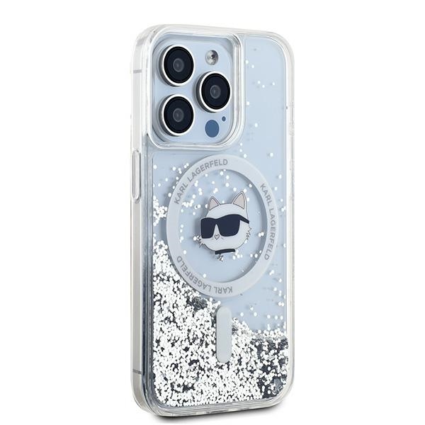Karl Lagerfeld iPhone 15 Pro Case Liquid Glitter Choupette Head MagSafe, Transparent