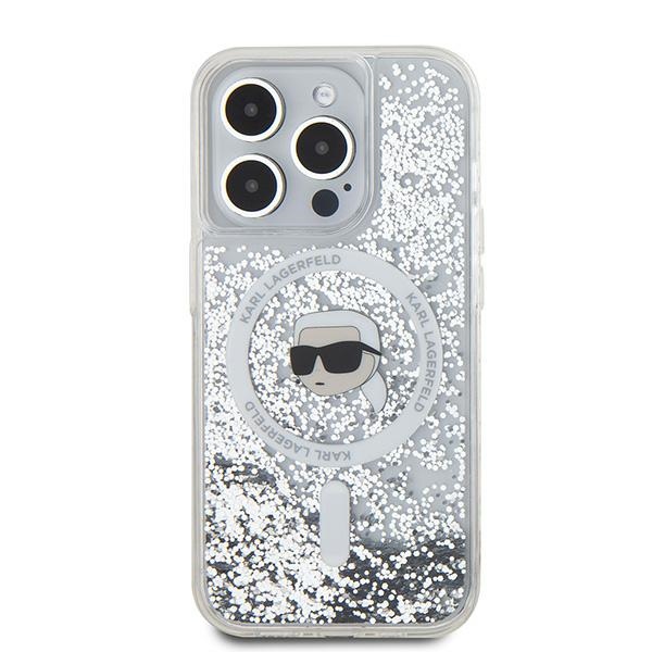 Karl Lagerfeld iPhone 15 Pro Max Case Liquid Glitter Karl Head MagSafe, Transparent