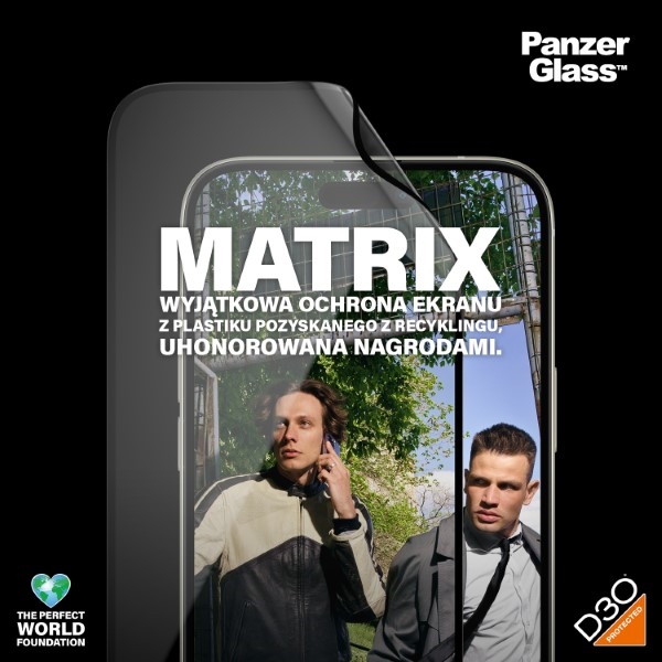 Гибридное стекло PanzerGlass Matrix Ultra-Wide-Fit для iPhone 15 Plus с позиционером