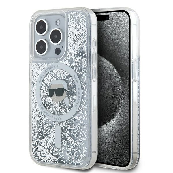 Apple iPhone 15 Pro 6.1'' Karl Lagerfeld Liquid Glitter Head Magsafe Cover Case, Transparent
