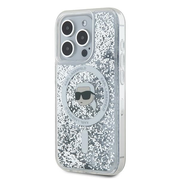 Karl Lagerfeld iPhone 15 Pro vāciņš Liquid Glitter Karl Head MagSafe, caurspīdīgs