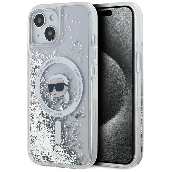 Apple iPhone 15 6.1'' Karl Lagerfeld Liquid Glitter Head Magsafe Cover Case, Transparent