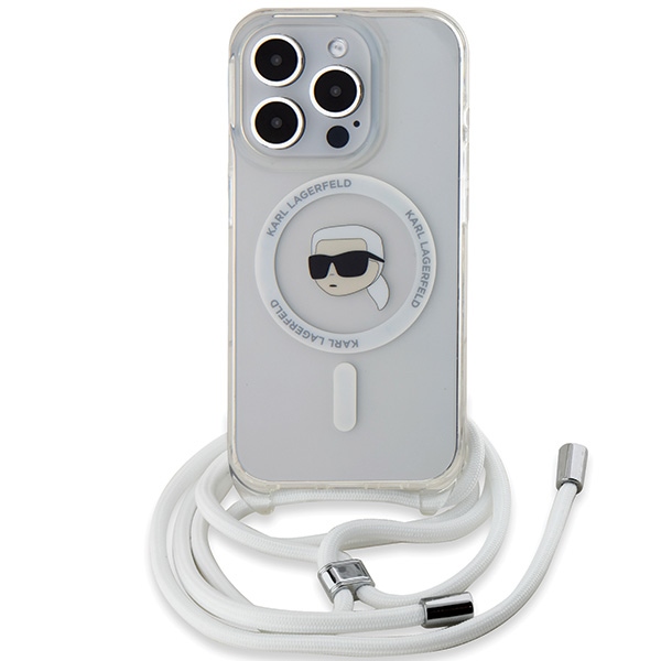 Karl Lagerfeld iPhone 15 Pro Max vāciņš Crossbody IML Karl Head MagSafe, caurspīdīgs