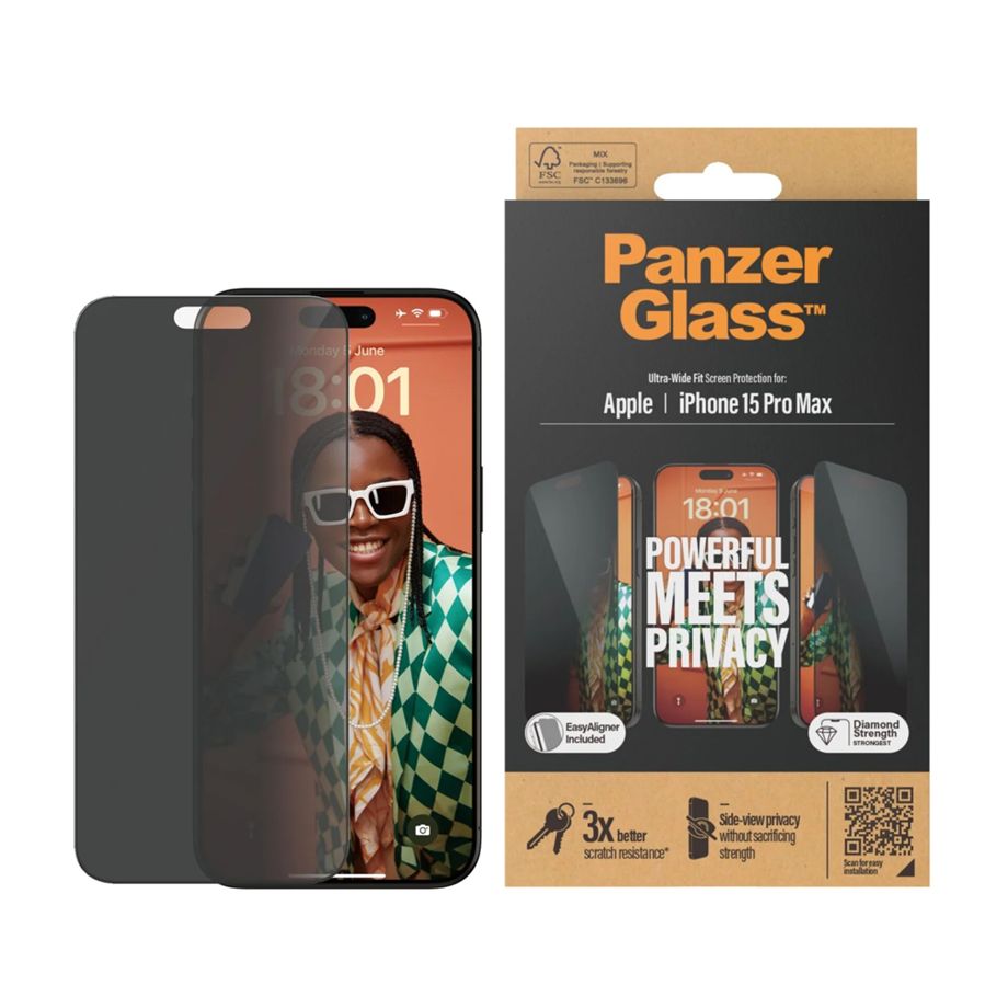PanzerGlass Ultra-Wide Fit Privacy Glass for iPhone 15 Pro Max
