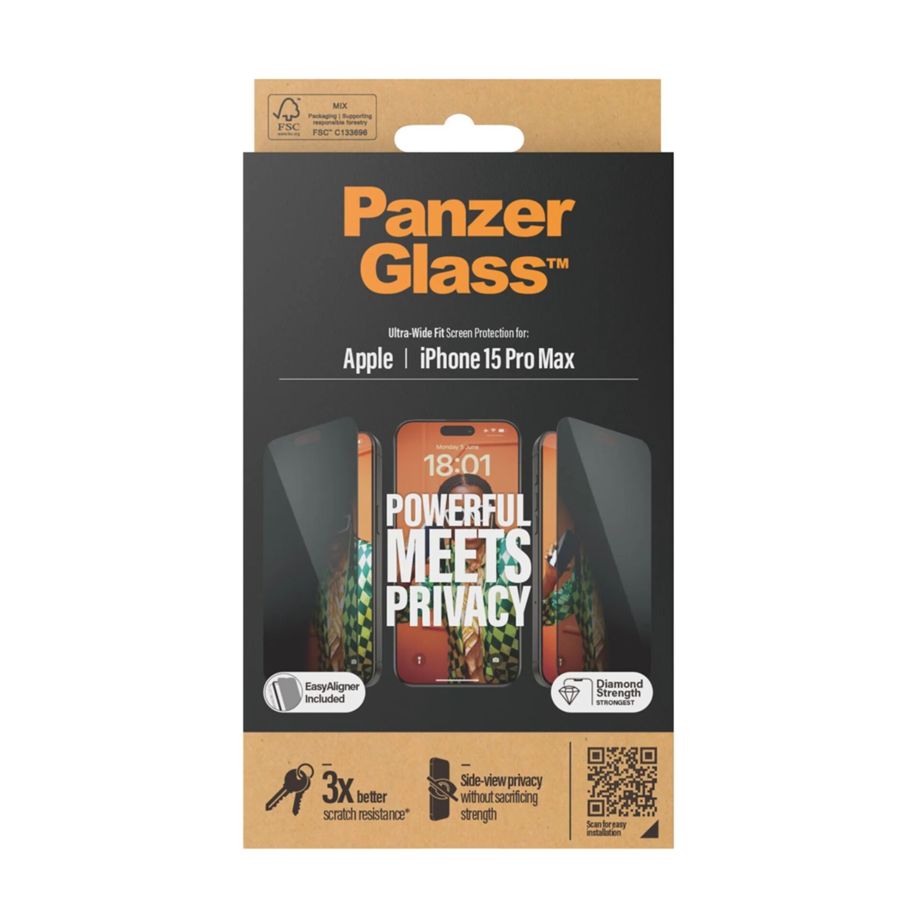 PanzerGlass Ultra-Wide Fit Privacy Glass for iPhone 15 Pro Max