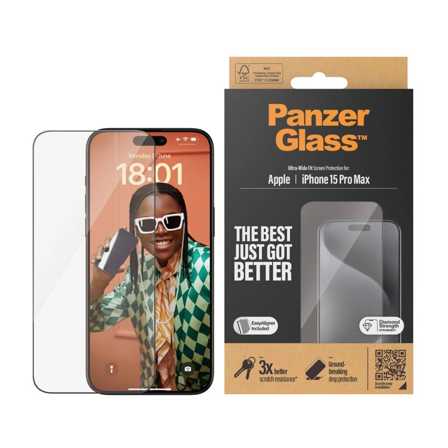 PanzerGlass Ultra-Wide Fit Screen Protector for iPhone 15 Pro Max with Positioner