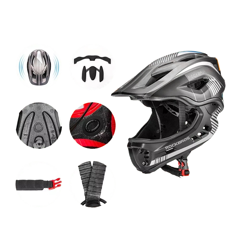 Детский велосипедный шлем Rockbros TT-32SBTG-L со съемным подбородником,...