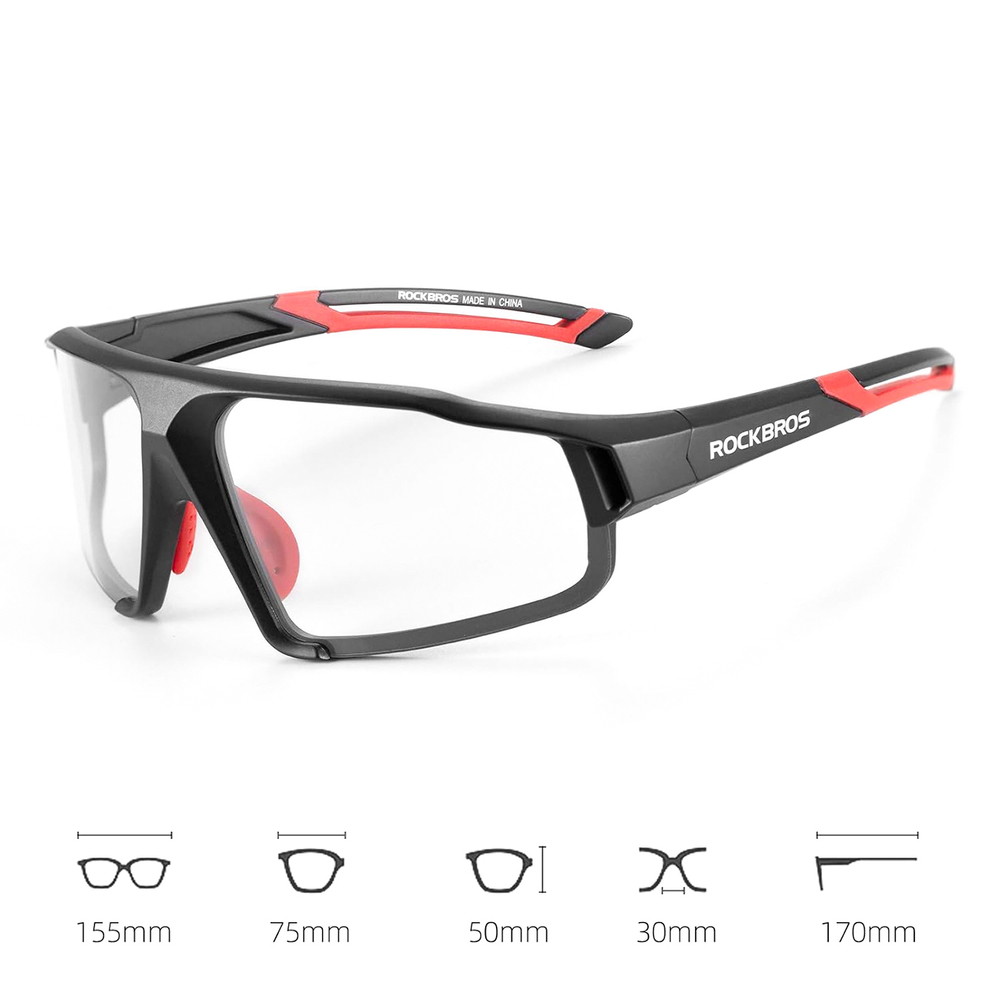 Rockbros SP216BK Photochromic UV400 Cycling Glasses, Black/Red