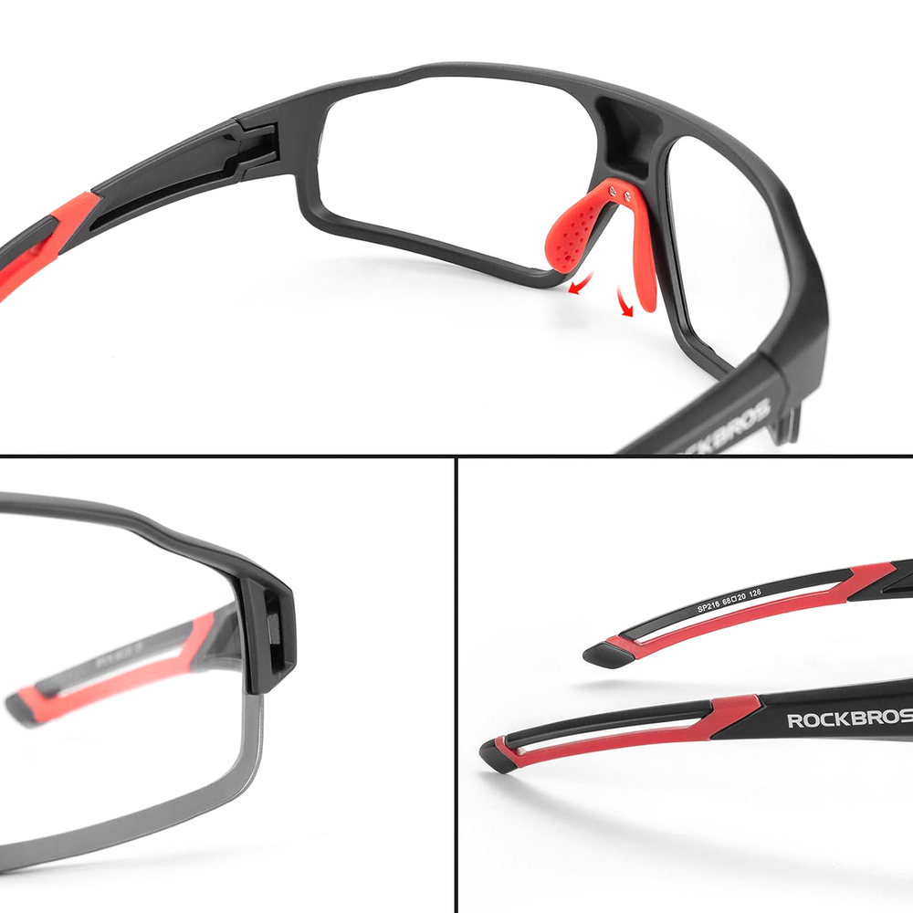 Rockbros SP216BK Photochromic UV400 Cycling Glasses, Black/Red