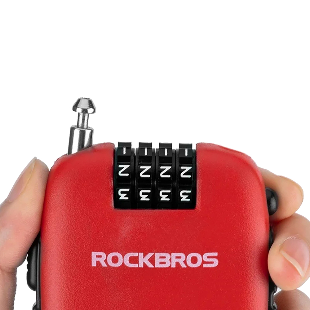 Rockbros 32420981001 velosipēda slēdzene ar izvelkamu trosi, sarkana