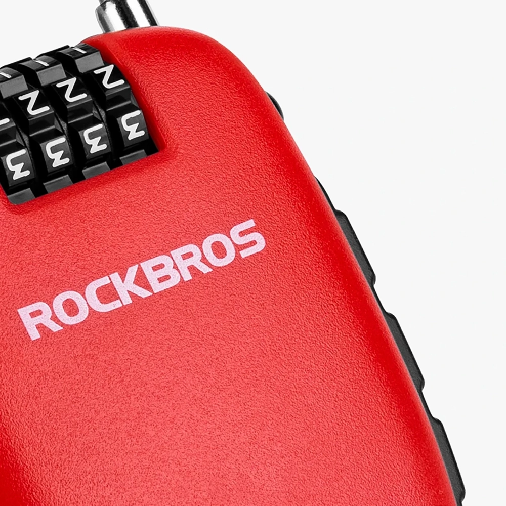 Rockbros 32420981001 velosipēda slēdzene ar izvelkamu trosi, sarkana