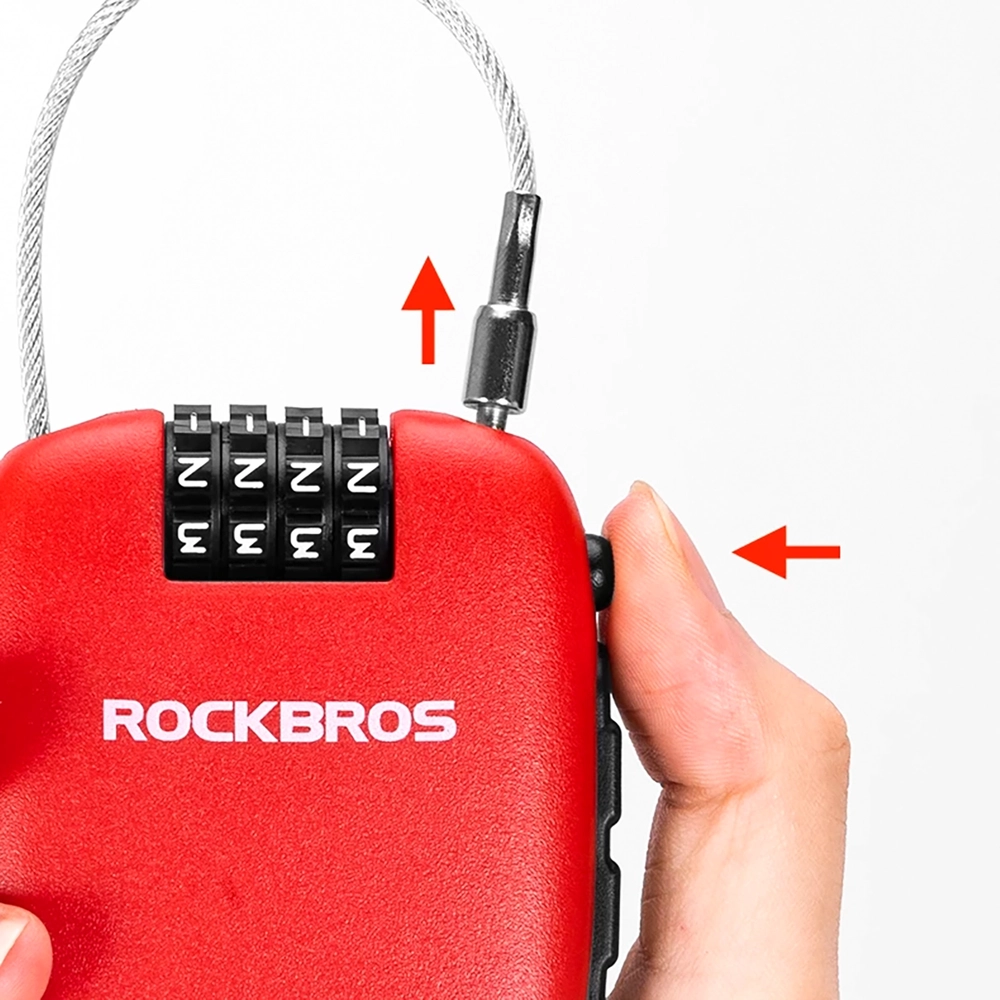 Rockbros 32420981001 velosipēda slēdzene ar izvelkamu trosi, sarkana