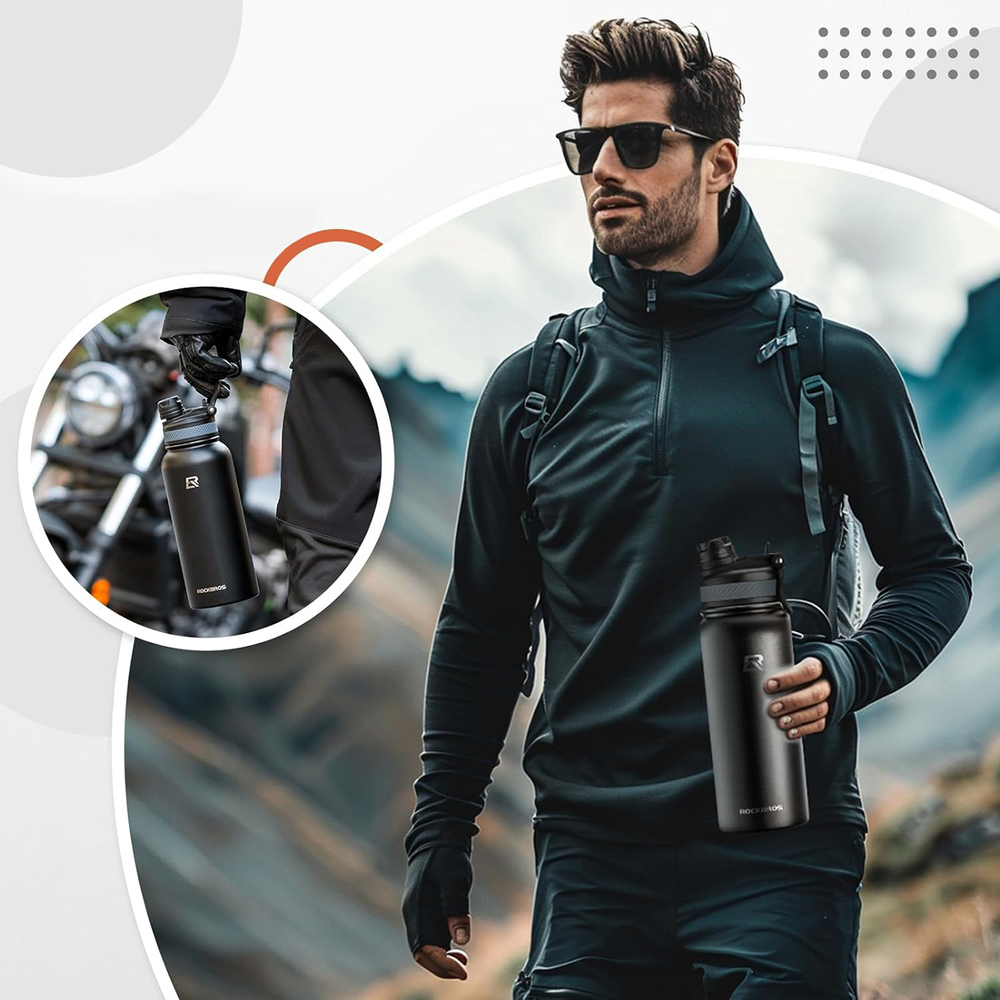 Rockbros Thermal Bicycle Bottle 650 ml, Black