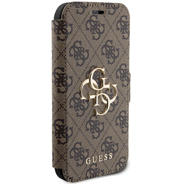 Apple iPhone 15 6.1\" Guess 4G Metal Logo Book Case Cover, Brown