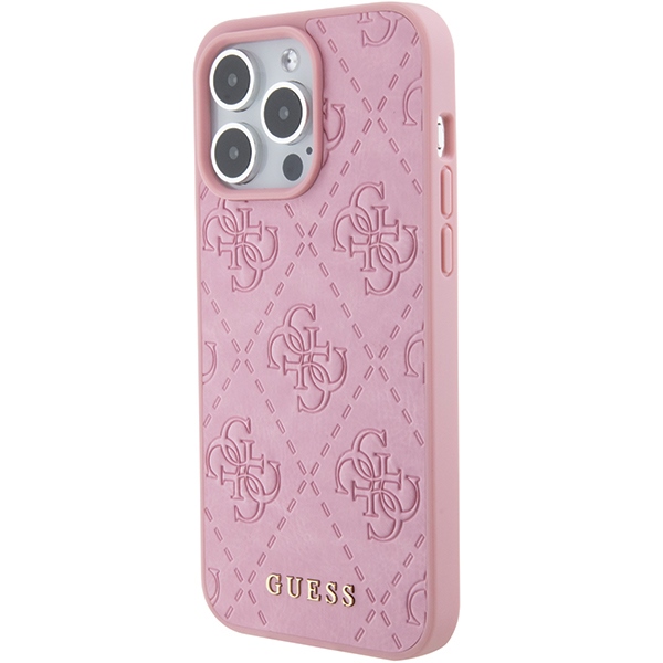 Guess Leather 4G Stamped Case for iPhone 15 Pro, Pink