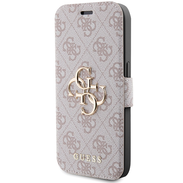 Apple iPhone 15 Pro 6.1\" Guess 4G Metal Logo Book Case Cover, Pink