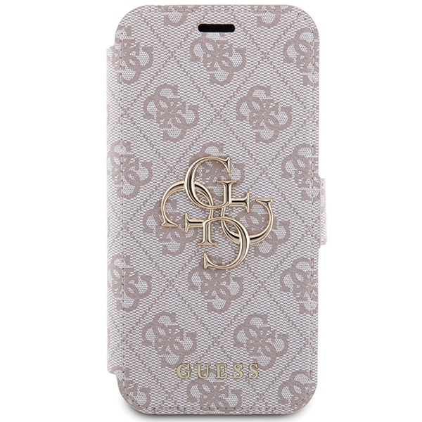 Apple iPhone 15 Pro 6.1\" Guess 4G Metal Logo Book Case Cover, Pink