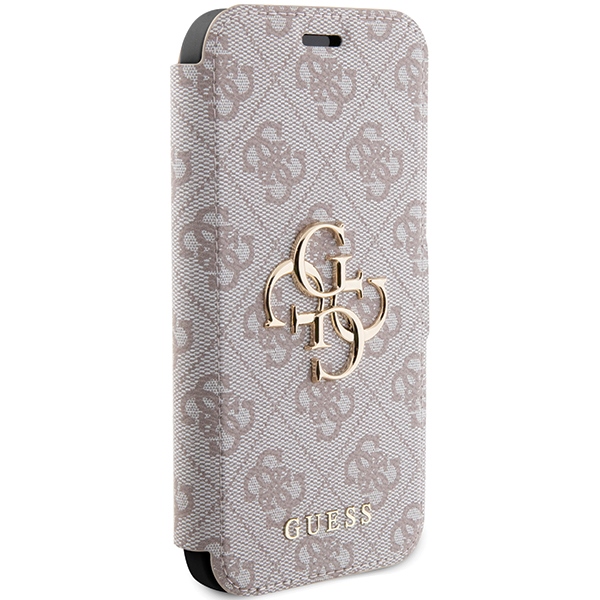Apple iPhone 15 Pro 6.1\" Guess 4G Metal Logo Book Case Cover, Pink