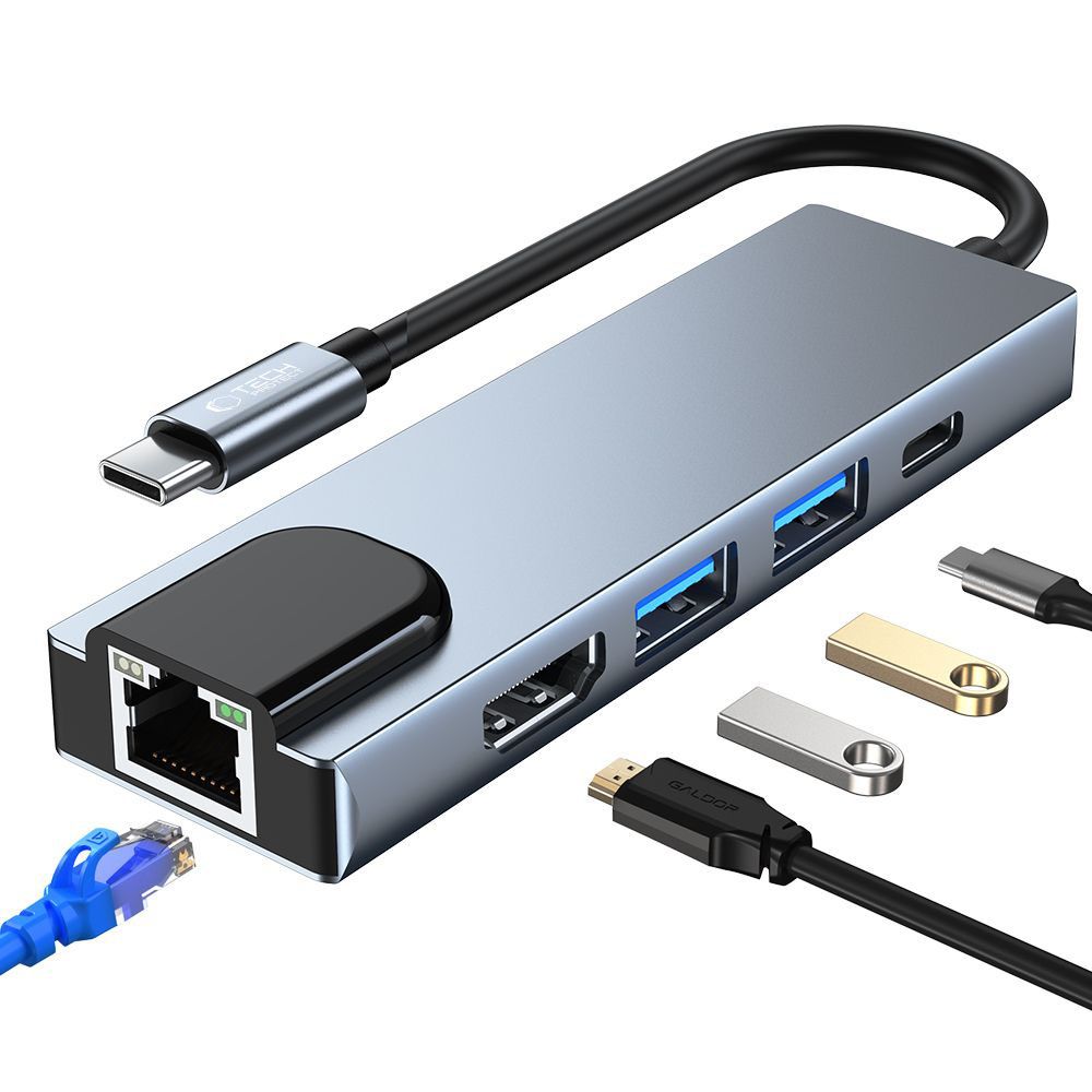 Tech-Protect V3 5in1 USB-C Hub with HDMI and RJ45, Gray