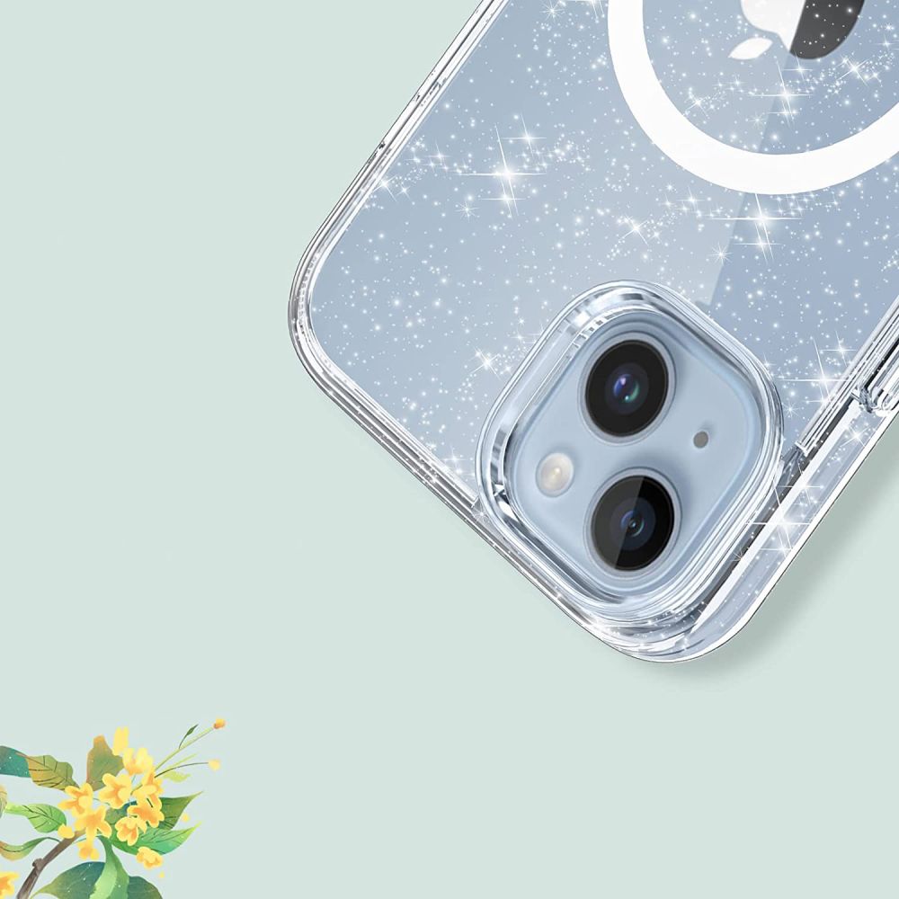 Tech-Protect iPhone 13 / 14 Case FlexAir Hybrid MagSafe, Clear Glitter