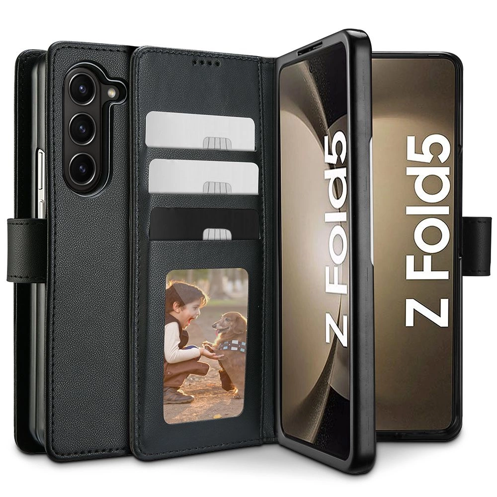 Samsung Galaxy Z Fold 5 ( SM-F946B/DS ) Tech-Protect Wallet Book Case Cover, Black | Telefona Vāciņš Maciņš...