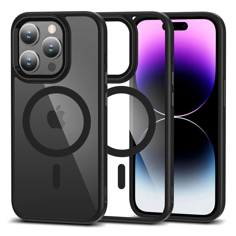 Apple iPhone 15 Pro Max 6.7'' Tech-Protect MagMat MagSafe Case Cover, Transparent and Black