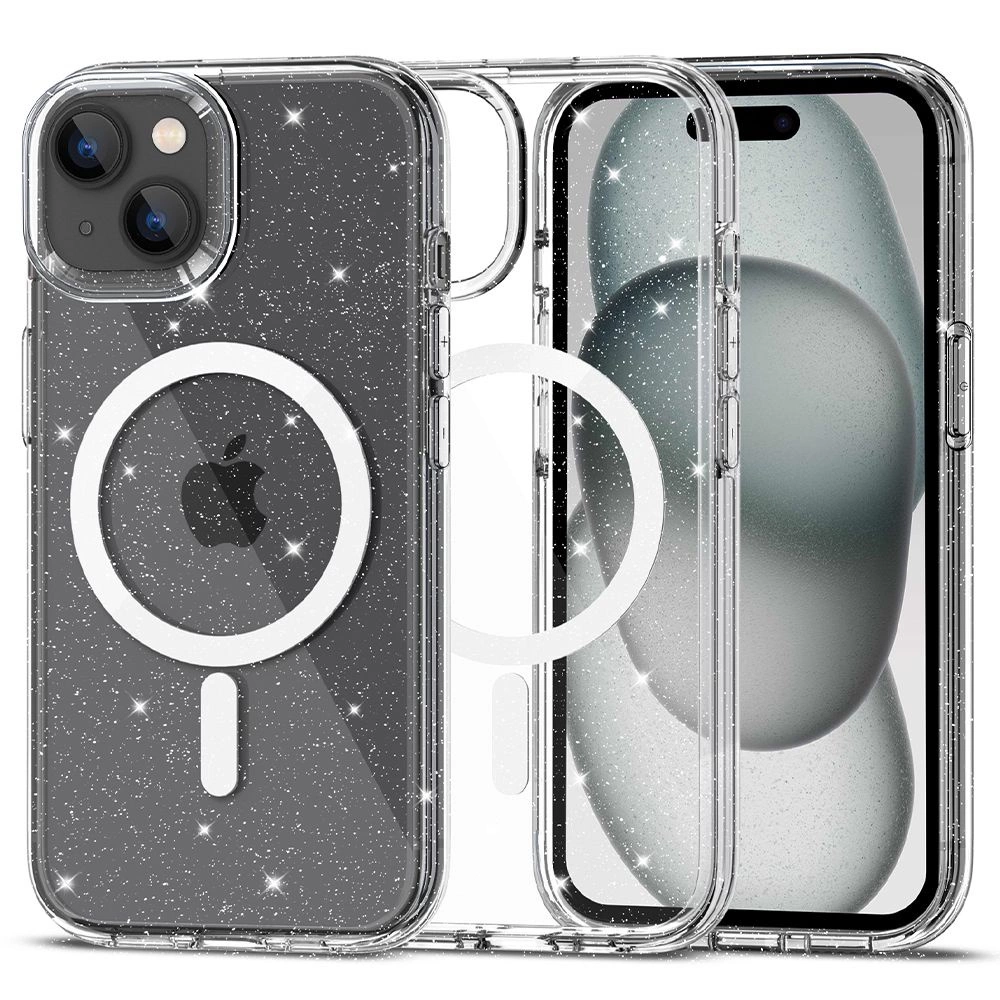 Apple iPhone 15 6.1'' Tech-Protect FlexAir Hybrid MagSafe Cover Case, Transparent and Glitter