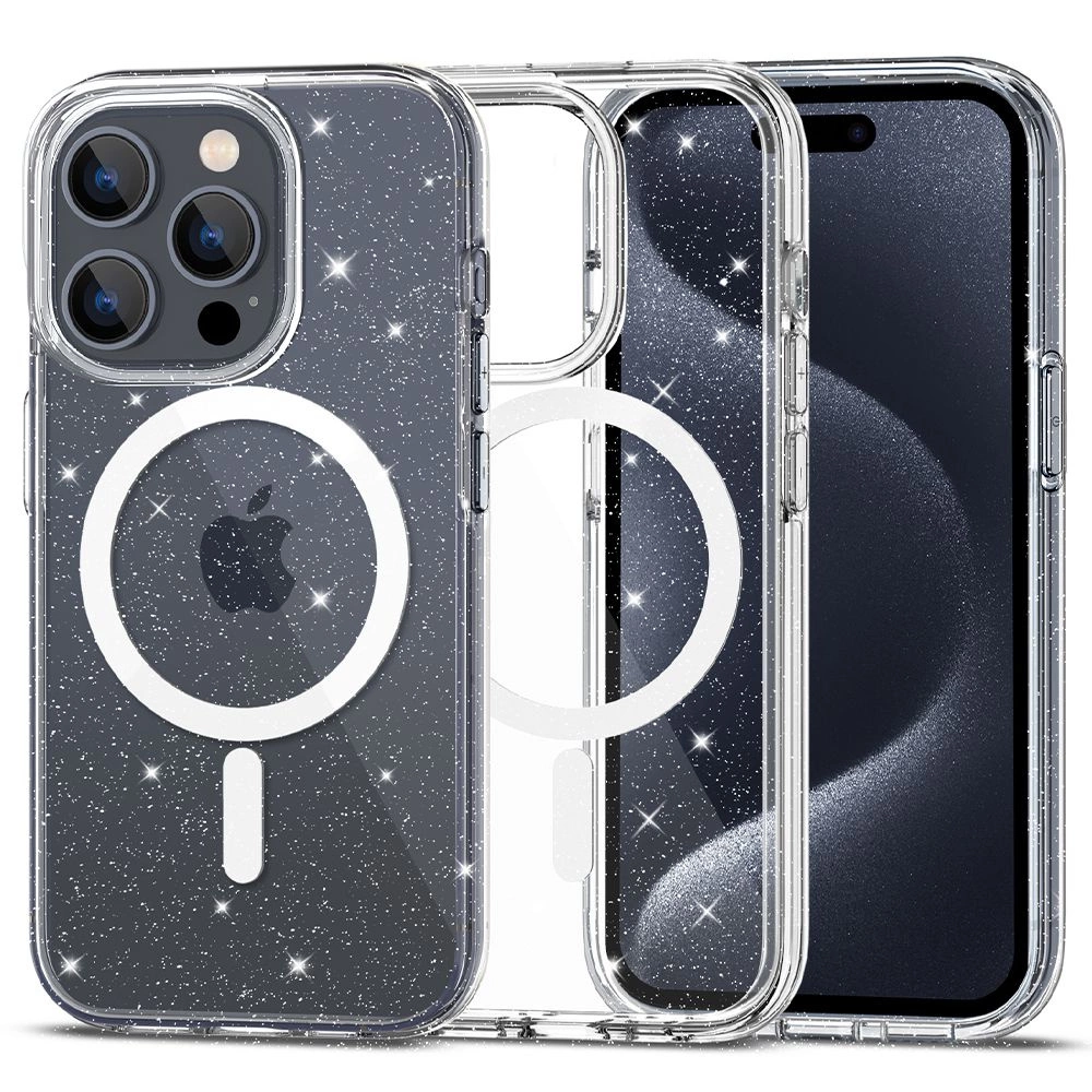 Apple iPhone 15 Pro 6.1'' Tech-Protect FlexAir Hybrid MagSafe Cover Case, Transparent and Glitter
