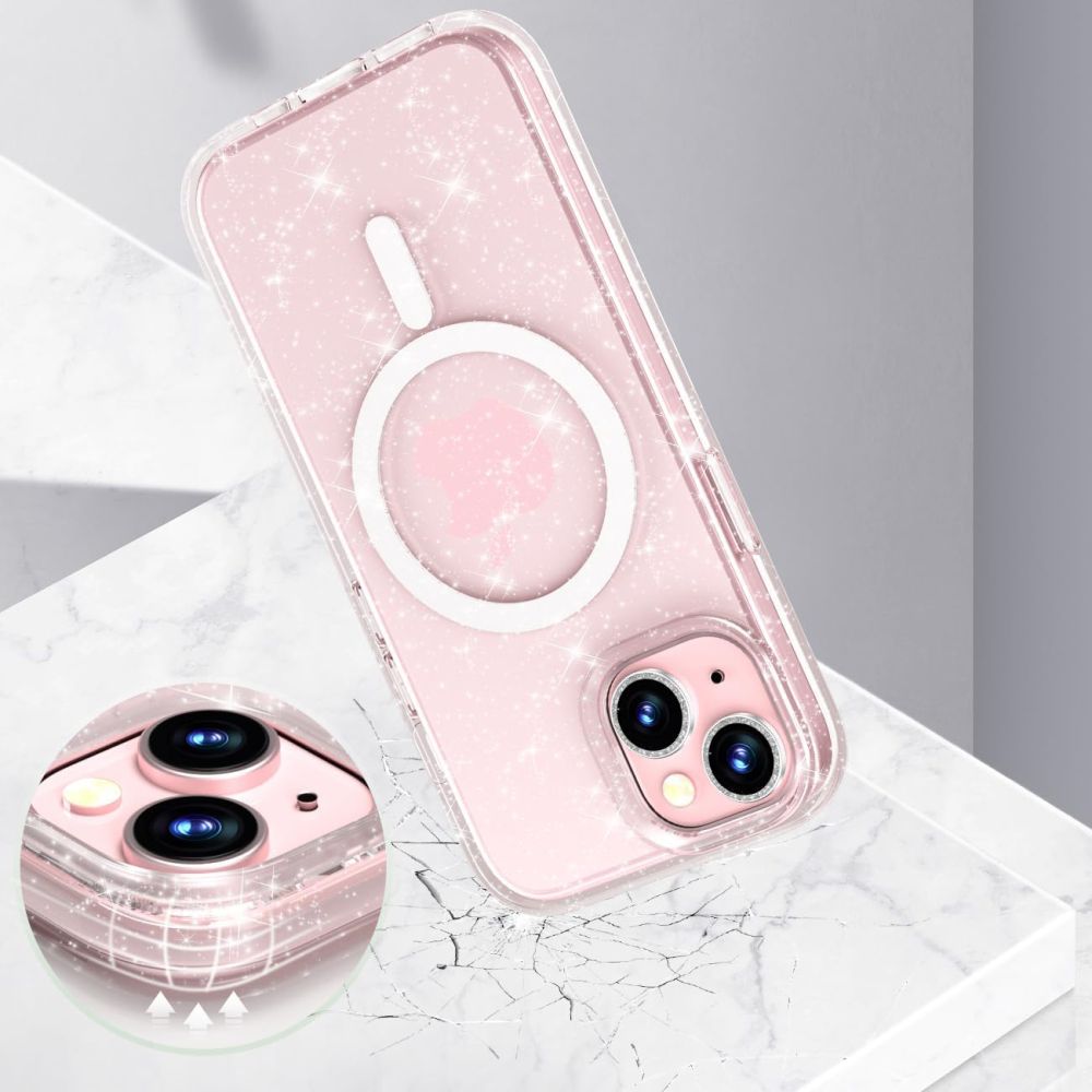 Apple iPhone 15 Pro 6.1\'\' Tech-Protect FlexAir Hybrid MagSafe Cover Case, Transparent and Glitter