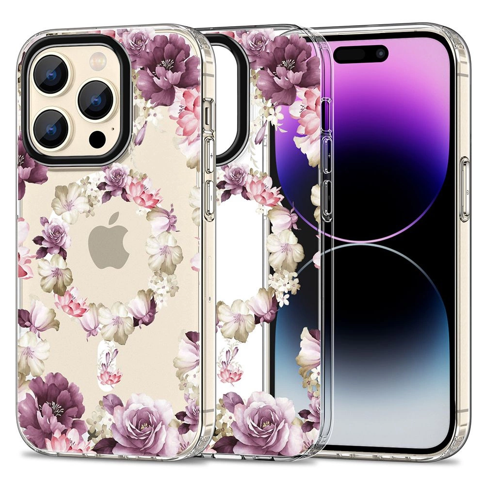 Apple iPhone 15 Pro Max 6.7'' Tech-Protect MagMood MagSafe Case Cover, Purple Roses