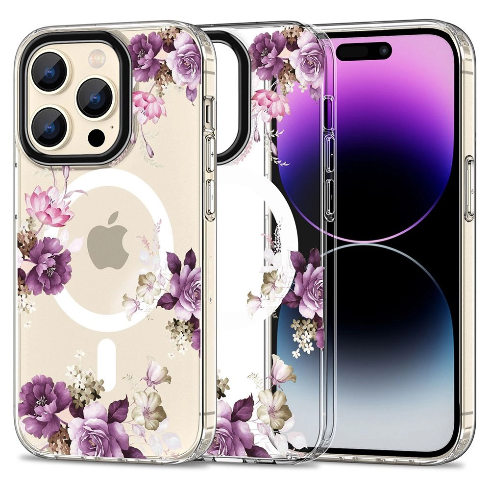 Apple iPhone 15 Pro Max 6.7'' Tech-Protect MagMood MagSafe Case Cover, Purple Flowers
