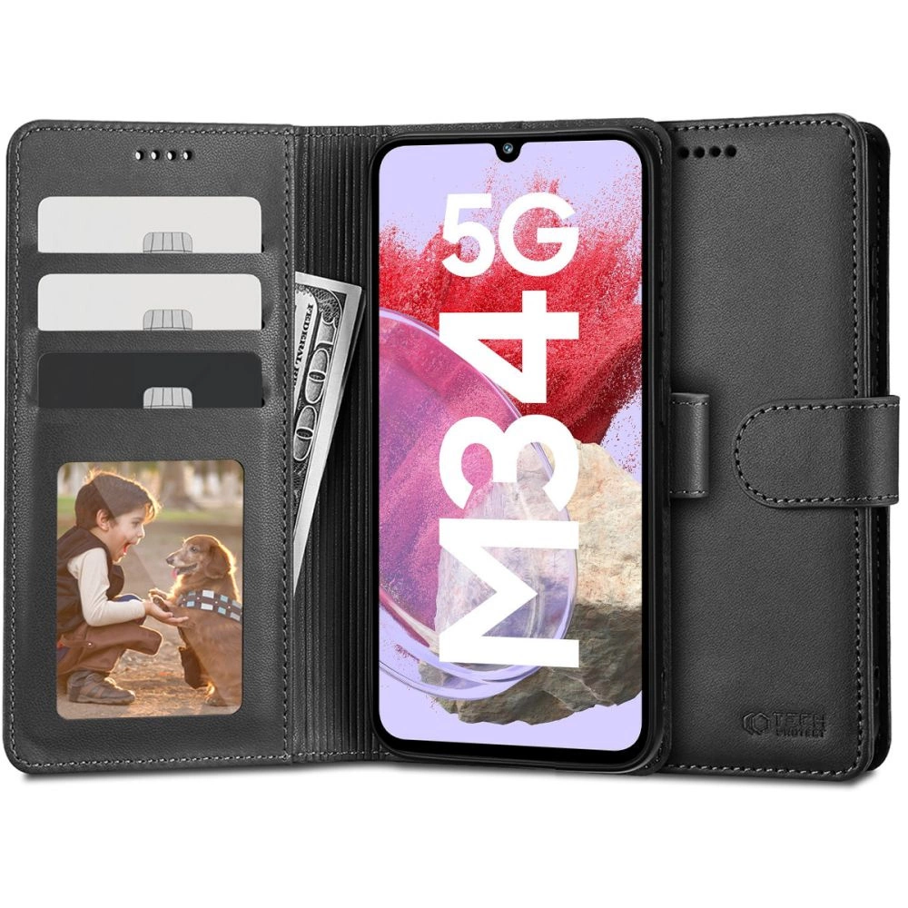 Samsung Galaxy M34 5G Tech-Protect Wallet Book Case Cover, Black | Telefona Vāciņš Maciņš Apvalks Grāmatiņa