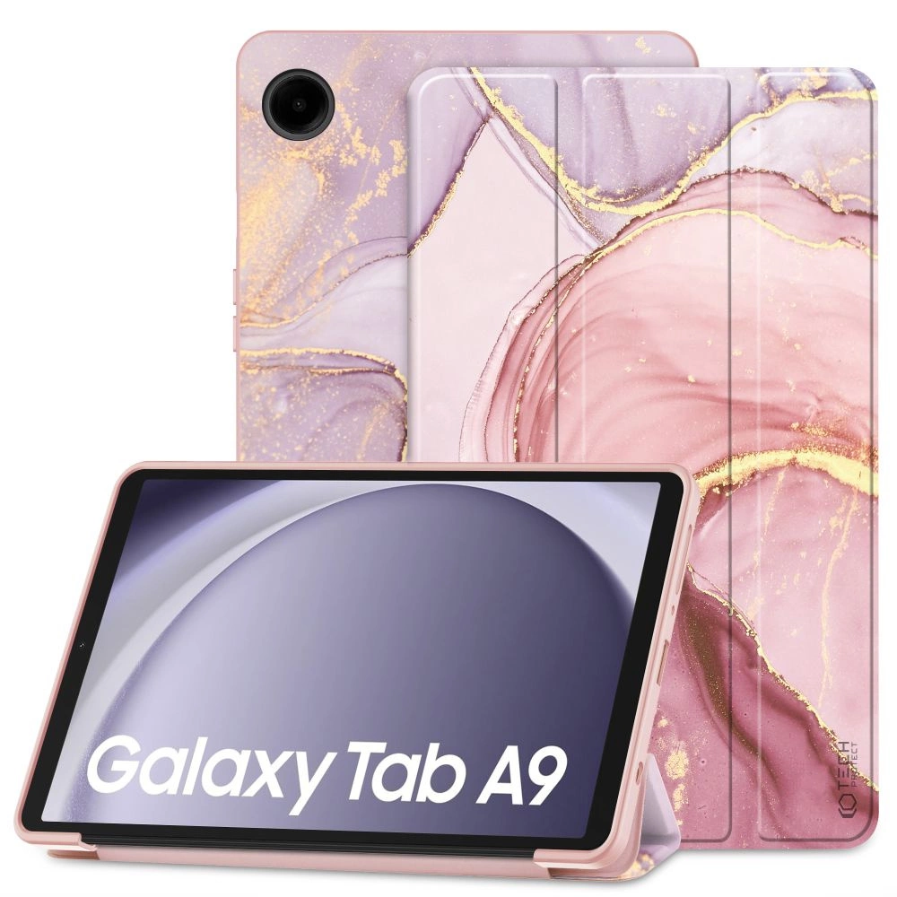 Samsung Galaxy Tab A9 ( SM-X110 / X115 ) Trifold Tech-Protect SmartCase Protective Cover Case, Pink Marble | Planšetes...