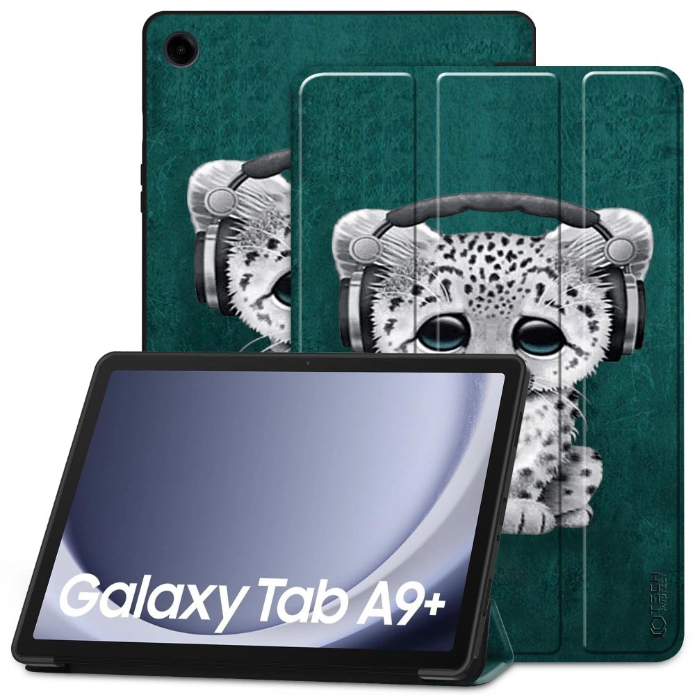 Samsung Galaxy Tab A9+ Plus (SM-X210, X215, X216B) Trifold Tech-Protect SmartCase Protective Cover Case, Blue with Cat
