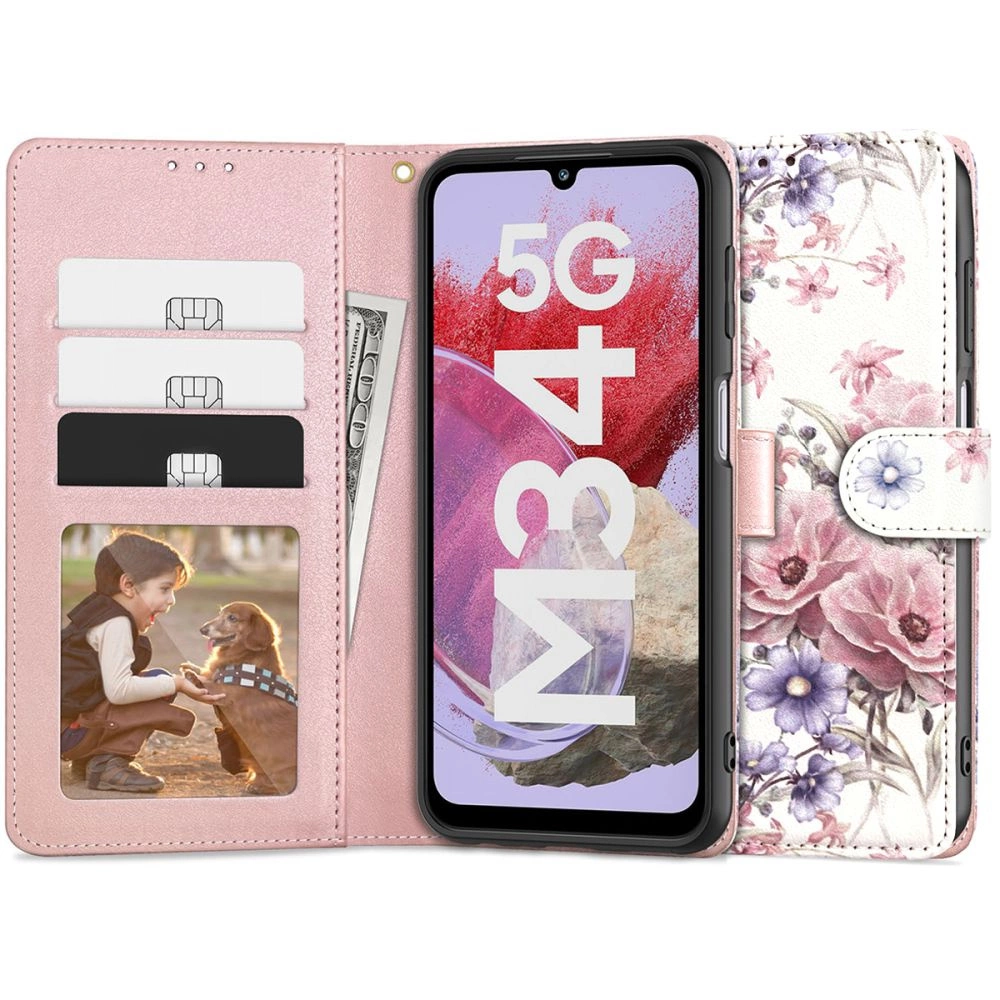 Samsung Galaxy M34 5G Tech-Protect Wallet Book Case Cover, Pink Flowers