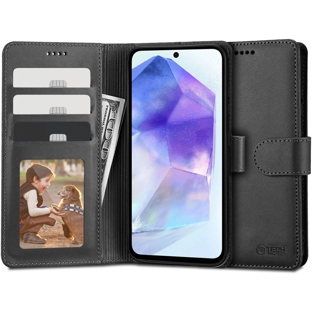 Samsung Galaxy A55 ( SM-A556B/DS ) Tech-Protect Wallet Book Case Cover, Black
