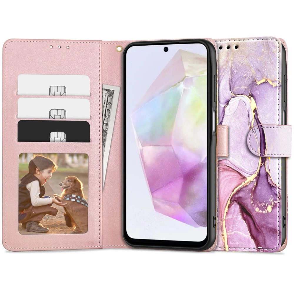 Samsung Galaxy A35 ( SM-A356E/DS ) Tech-Protect Wallet Book Case Cover, Pink Marble