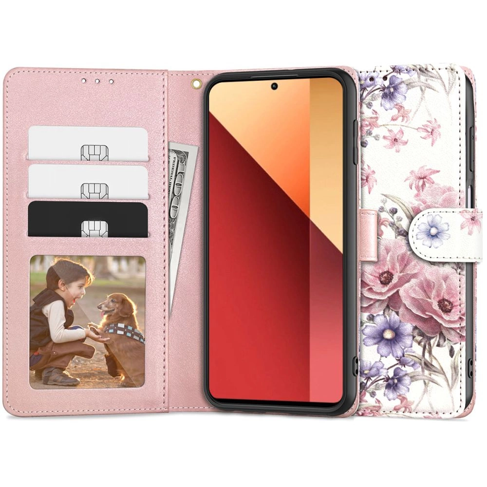 Xiaomi Redmi Note 13 Pro 4G / LTE Tech-Protect Wallet Book Case Cover, Pink Flowers