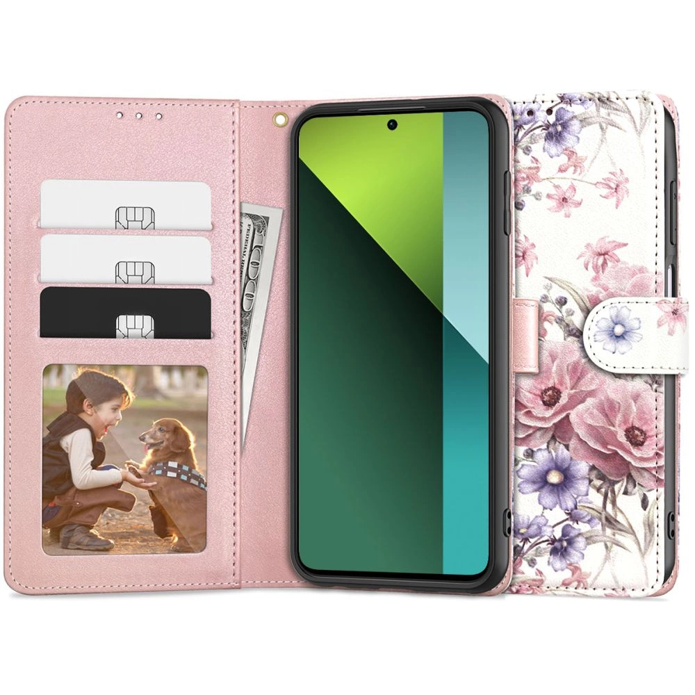 Xiaomi Redmi Note 13 Pro 5G / Poco X6 5G Tech-Protect Wallet Book Case Cover, Pink Flowers
