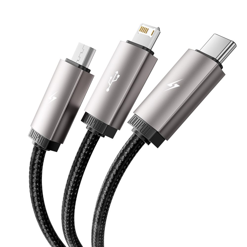 Tech-Protect UltraBoost 3in1 USB-A uz Lightning / USB-C / Micro-USB kabelis 1m, pelēks